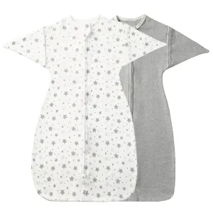 2 Pack Transition Swaddle with 2 Way Zipper, 100% Cotton Baby Arms in/Out Free Design Transitional Swaddle, Arms Up Sleeping Sack Baby Sleep Sack (Gray & Star, Small 3-6 Months)