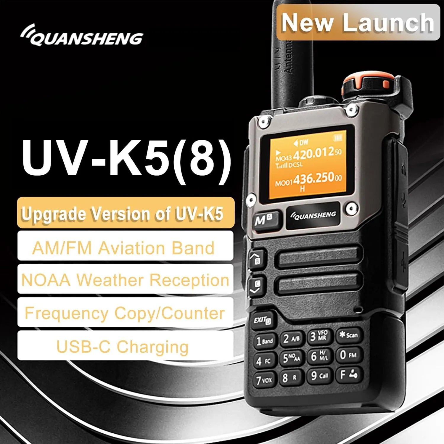 2 Packs Quansheng UV-K5(8) Radio USB-C Charging Two Way Radio Long Range with NOAA for Adults 5W U/V Dual Band DTMF AM FM Walkie Talkie Rechargeable UV-K6 with 771 Antenna Speaker Mics Cable
