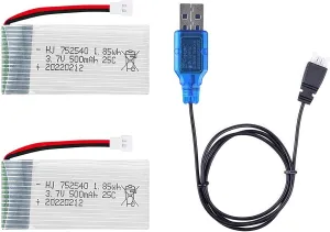 2 Pcs 3.7V 500mAh 25C 752040 Rechargeable Lipo Battery with USB Charger for Syma X5C cheerson CX30 skytech M68 BBS 868 Quadcopter RC Drone Spare Parts