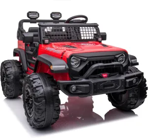 2 Seaters Kids Ride On Truck with Remote Control, 24V 9Ah 20" Large Seat   15.5" Large Wheels, Electric Riding Car with Led Light,Storage Space, Bottle Holder,Music, Horn,USB for Toddlers Gift,Red