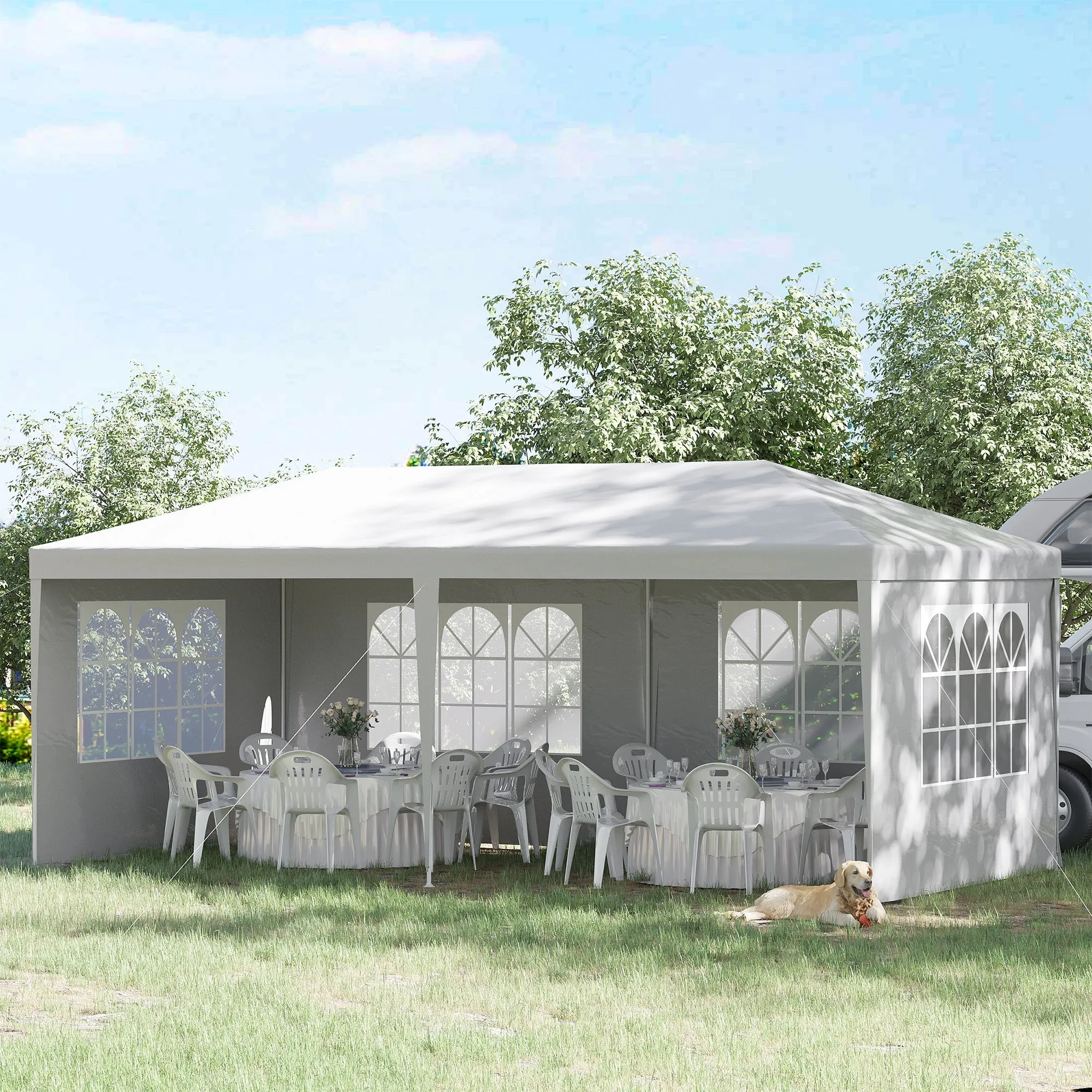 20' x 10' Gazebo Canopy Party Tent, Removable Side Walls, Outdoor Events, White