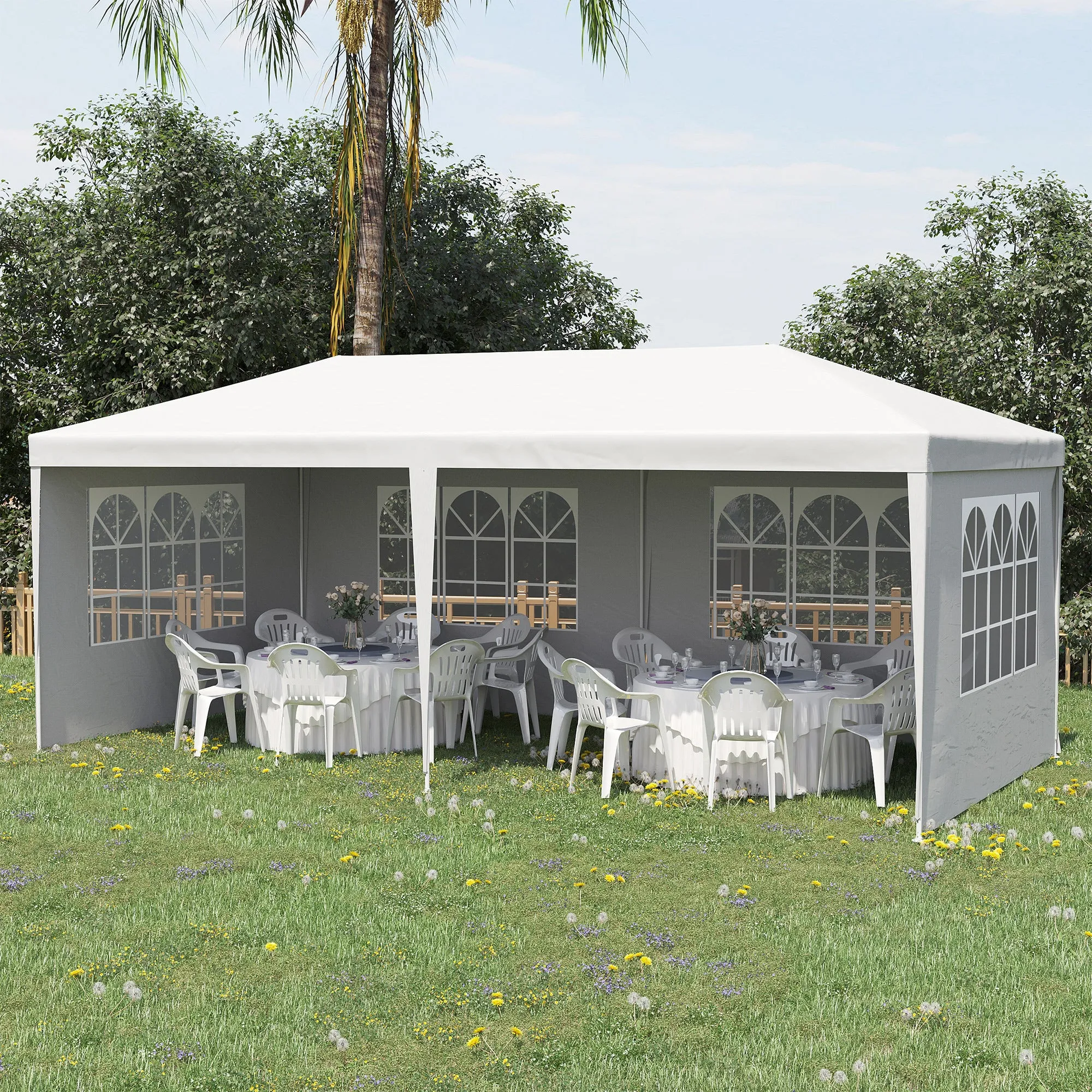 20' x 10' Gazebo Canopy Party Tent, Removable Side Walls, Outdoor Events, White