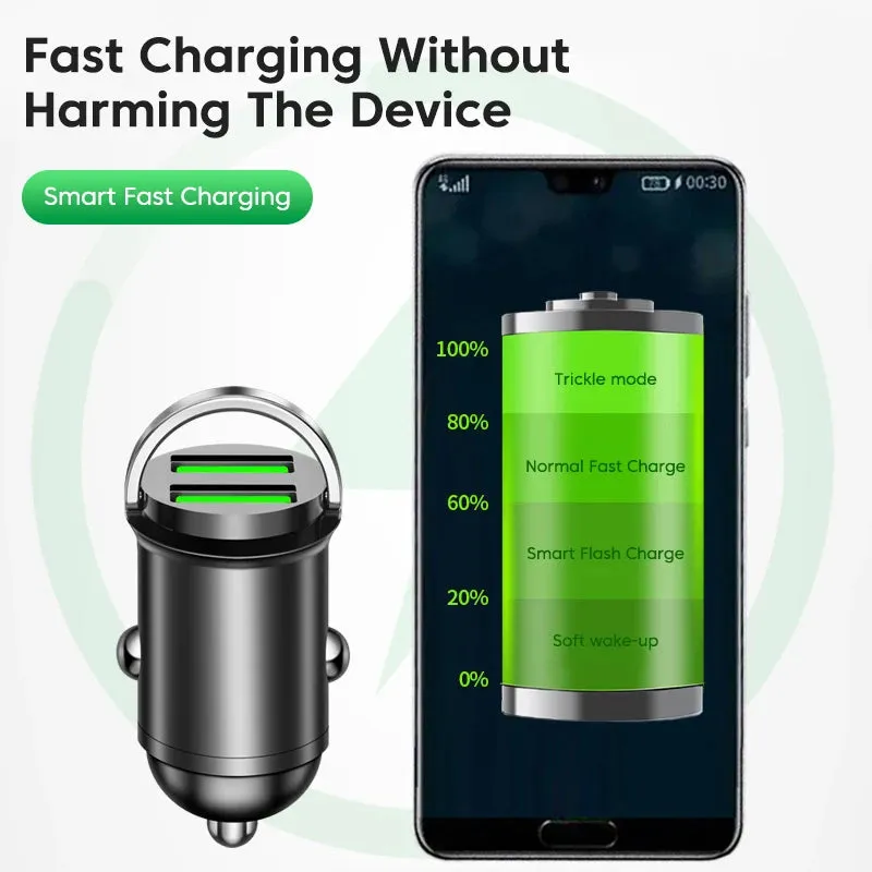 200W Mini Dual Ports USB Car Charge - Fast Charging