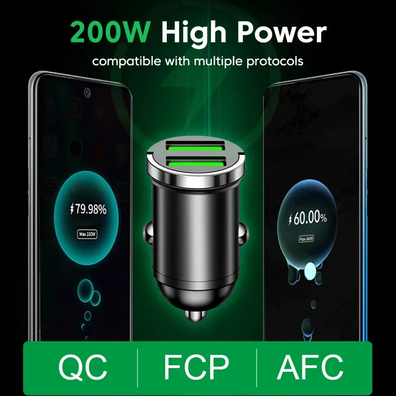 200W Mini Dual Ports USB Car Charge - Fast Charging