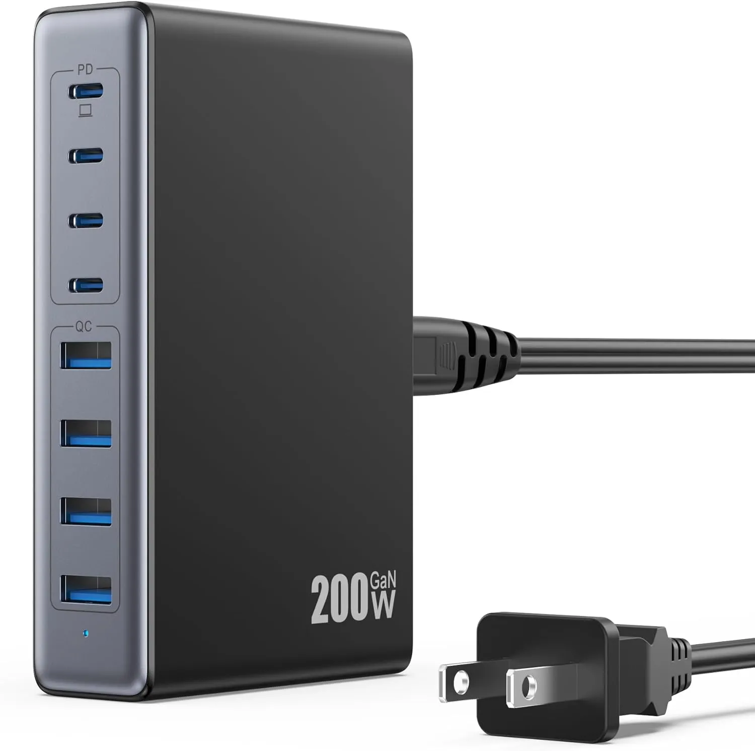200W USB C Charger Block,GaN IV Charging Station 8 Ports,QC4.0 Fast Charging Station Hub PD 65W USB C Laptop Charger Adapter Compatible with MacBook Air/Pro,DELL,iPhone 16/15,iPad,Steam Deck-Black