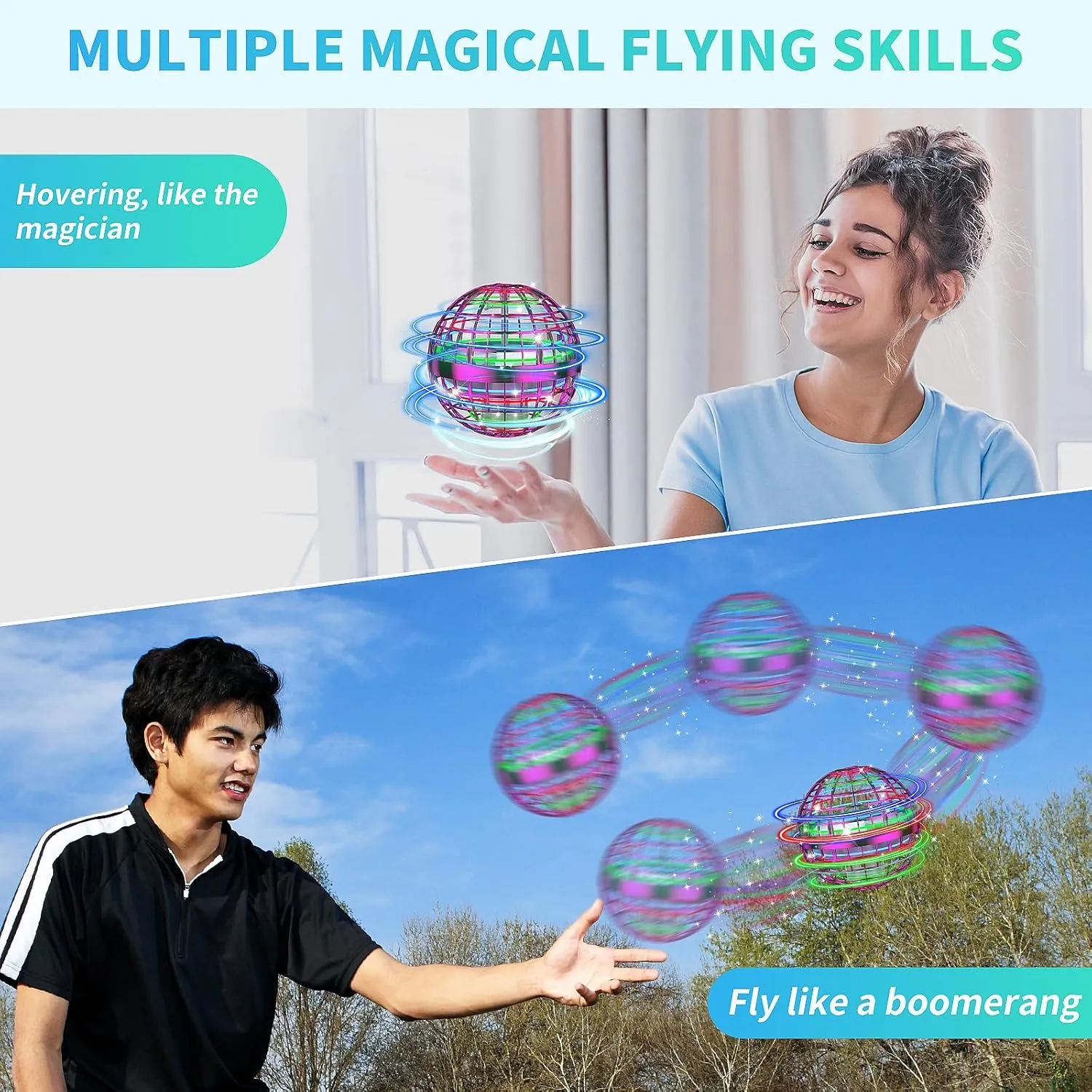 2025 AI Flying Orb Ball Toys, Hand Controlled Boomerang Hover Ball, Mini Drone Cosmic Globe Fidget Spinning Kids Adults Outdoor Fly Toy Christmas Birthday Gift for Boys Girls 6 7 8 9 10  Year Old