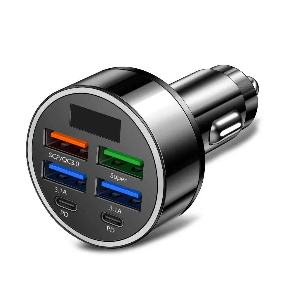 250W LED Car Charger - 5 Ports Fast Charge PD QC3.0/USB C
