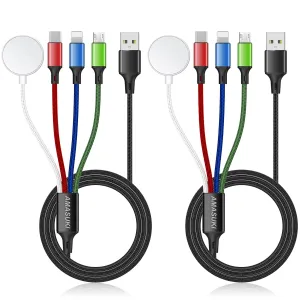 2Pack Multi Charging Cable for Apple Watch Charger USB Magnetic Charger Nylon Braided USB C/L/Micro Port Compatible with iWatch Series 10-1/iPhone 16/15/Galaxy Android-4FT