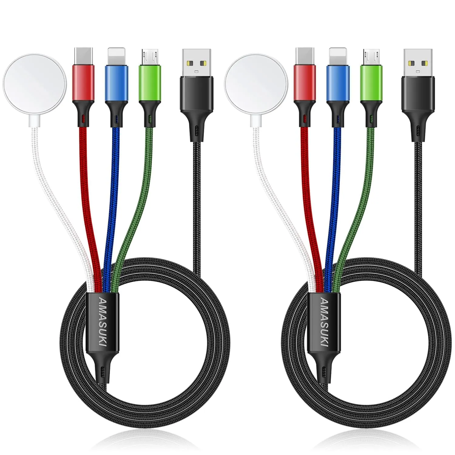 2Pack Multi Charging Cable for Apple Watch Charger USB Magnetic Charger Nylon Braided USB C/L/Micro Port Compatible with iWatch Series 10-1/iPhone 16/15/Galaxy Android-4FT
