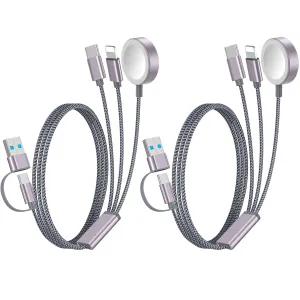 2Pack Travel Essentials 3-in-2 Multi Fast Charging Cable for Apple Watch Charger,iPhone Charger,[Portable] Type C/Lightning Cable for iWatch Ultra/SE/10-2&iPhone 16-11&Xbox Series X&Galaxy
