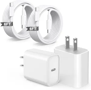 2Pack USB C Fast Charger for iPad Pro 13/12.9/11 in 2024/2022/2021/2020/2018,iPad 10th,iPad Air 4th/5th 10.9",iPad Mini 7/6th,iPad Charger Fast Charging Wall Charger Block with 6FT USB C to C Cable