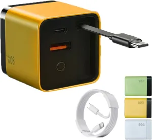 3 in 1 Charger, Scalable 80w Max Fast Charger Module with Type C Cable and 2 USB Ports, Retractable Phone Charger Wall Plug, 2025 for iPhone, Phone and Laptops (Yellow)