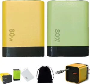 3 in 1 Gan Charger, Scalable 80w Max Fast Charger Module with Type-C Cable and 2 USB Ports, 80 Watt All in One Charger Retractable, Retractable Charger Block for iPhone, Phone and Laptops(Yellow Green