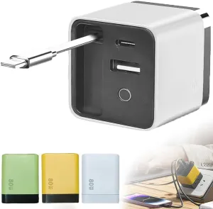 3 in 1 Gan Charger, Scalable 80w Max Fast Chargers Module with Type-C Cable and 2 USB Ports, 80 Watt All in One Charger, 80 Watt Retractable Chargers (White)