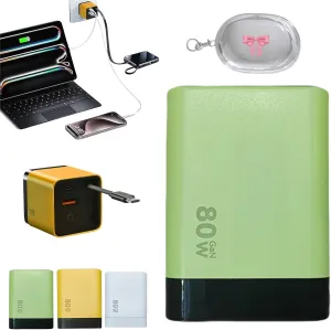 3 in 1 Gan Charger,Scalable 80w Max Fast Charger Module with Type-C Cable and 2 USB Ports, Retractable 80 Watt Charger, 80 Watt All in One Chargers for iPhone, Phone, Laptops (Green)