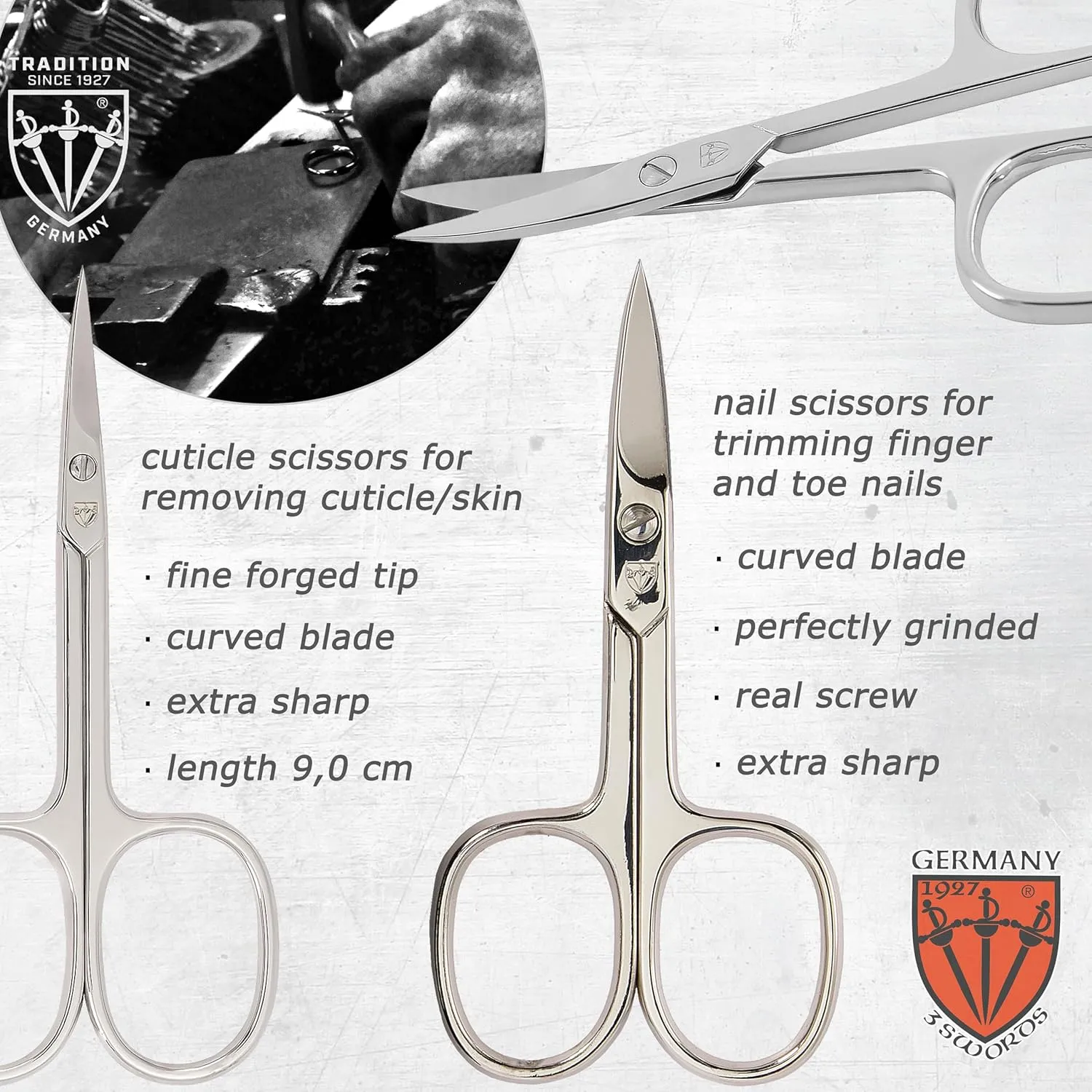 3 Swords Germany - brand quality 7 piece manicure pedicure grooming kit set for professional finger & toe nail care scissors clipper fashion leather case in gift box, Made by 3 Swords Germany (6301)