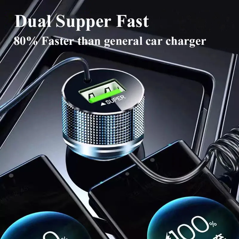 300W USB-C Car Charger with Spring Cable - Super Fast Charging