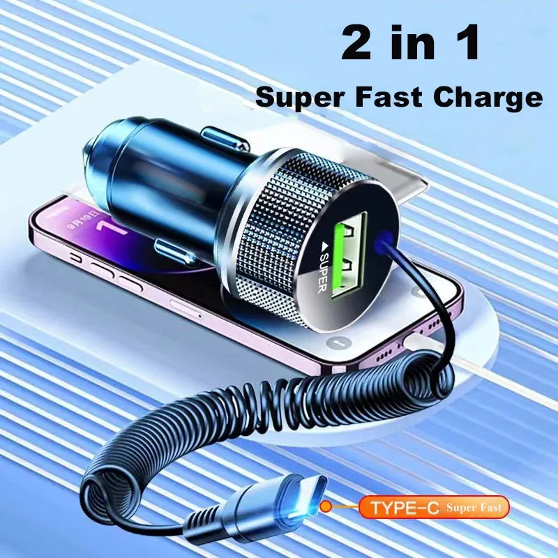 300W USB-C Car Charger with Spring Cable - Super Fast Charging