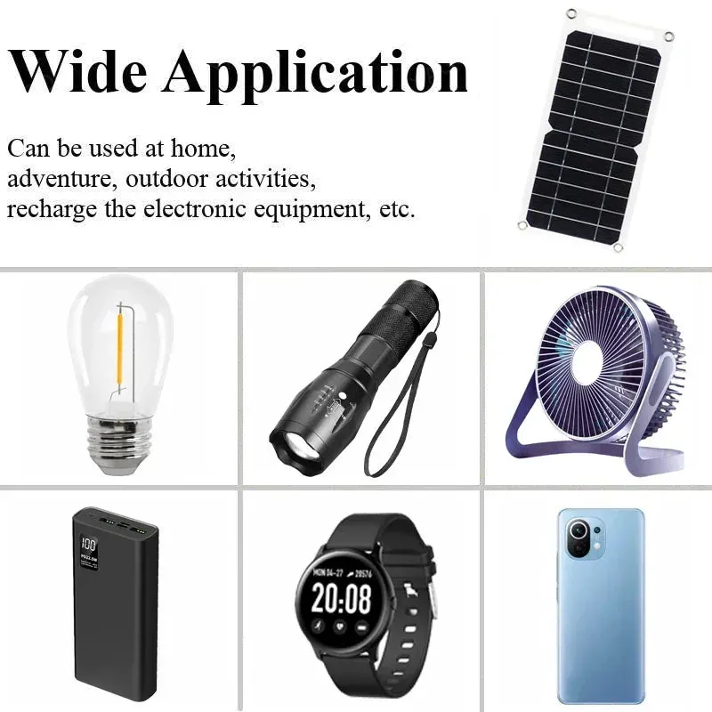30W Solar Panel USB 5V Charger Kit - Complete Solar System for Mobile Phone, Power Bank, and Watch Charging during Outdoor Hikes