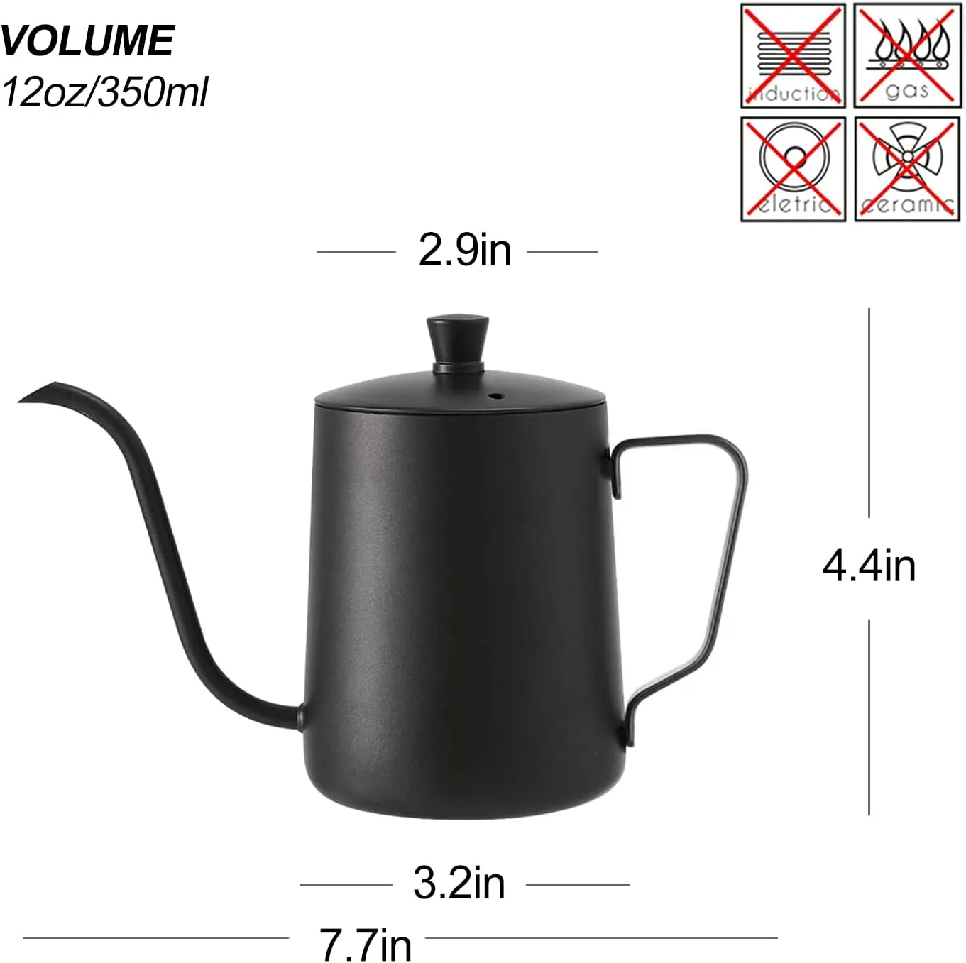 350ml Pour Over Coffee Kettle, Stainless Steel Gooseneck Long Narrow Drip Spout Coffee Maker Tea Pot
