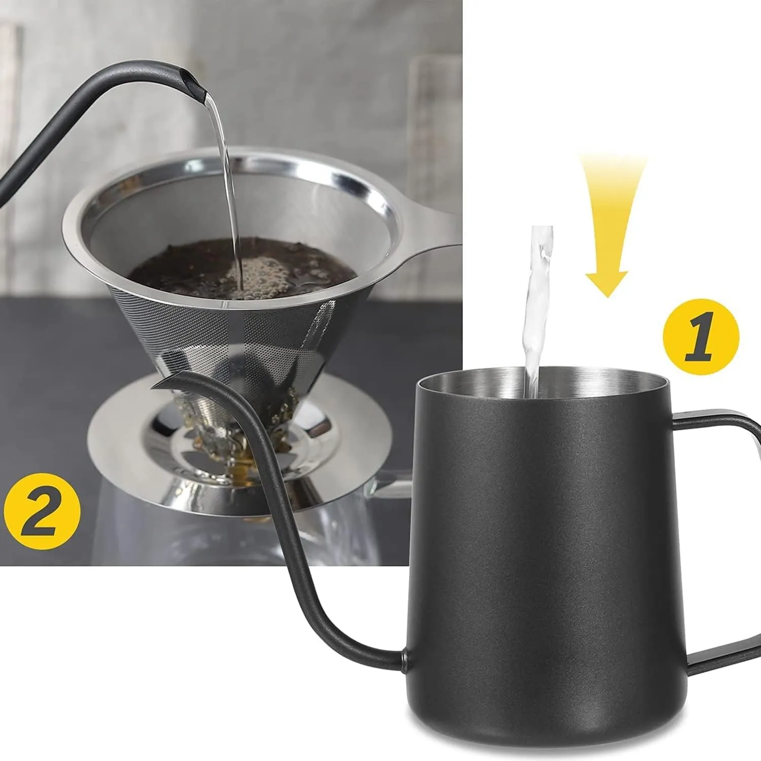 350ml Pour Over Coffee Kettle, Stainless Steel Gooseneck Long Narrow Drip Spout Coffee Maker Tea Pot