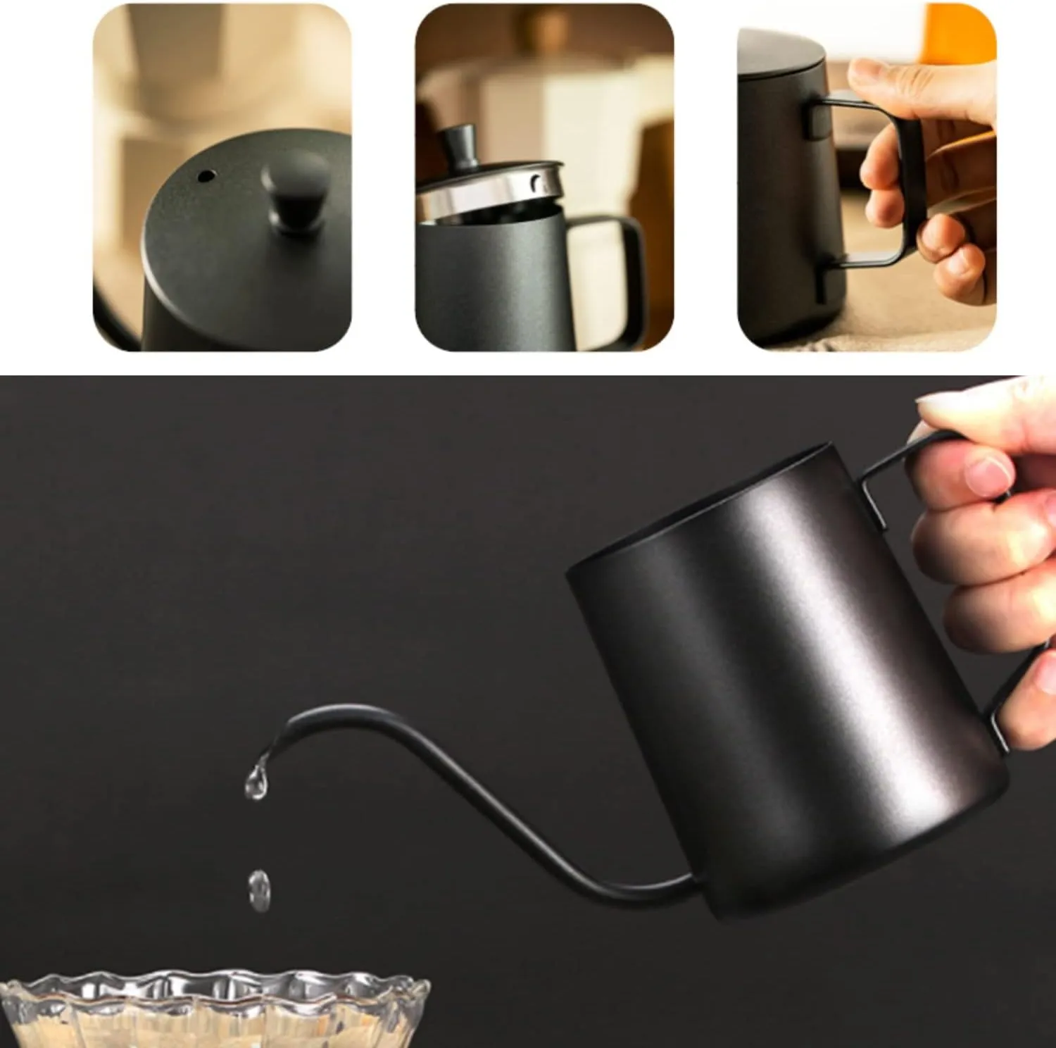 350ml Pour Over Coffee Kettle, Stainless Steel Gooseneck Long Narrow Drip Spout Coffee Maker Tea Pot