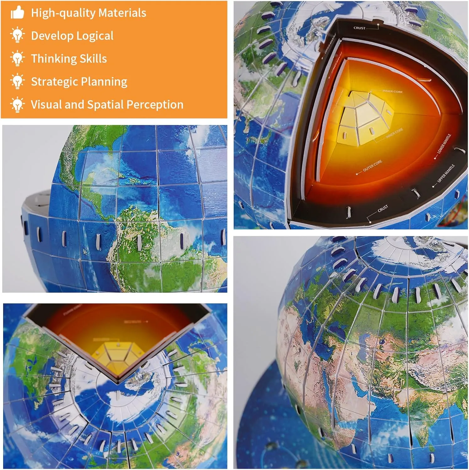 3D Puzzles for Kids Ages 8-10-12-14 Earth Globe DIY Geography Puzzle, Educational Learning Toys 3D Jigsaw World Globe Map Model Kit Teaching Aids Birthday Christmas Gift for Boys Girls, 50 Pieces