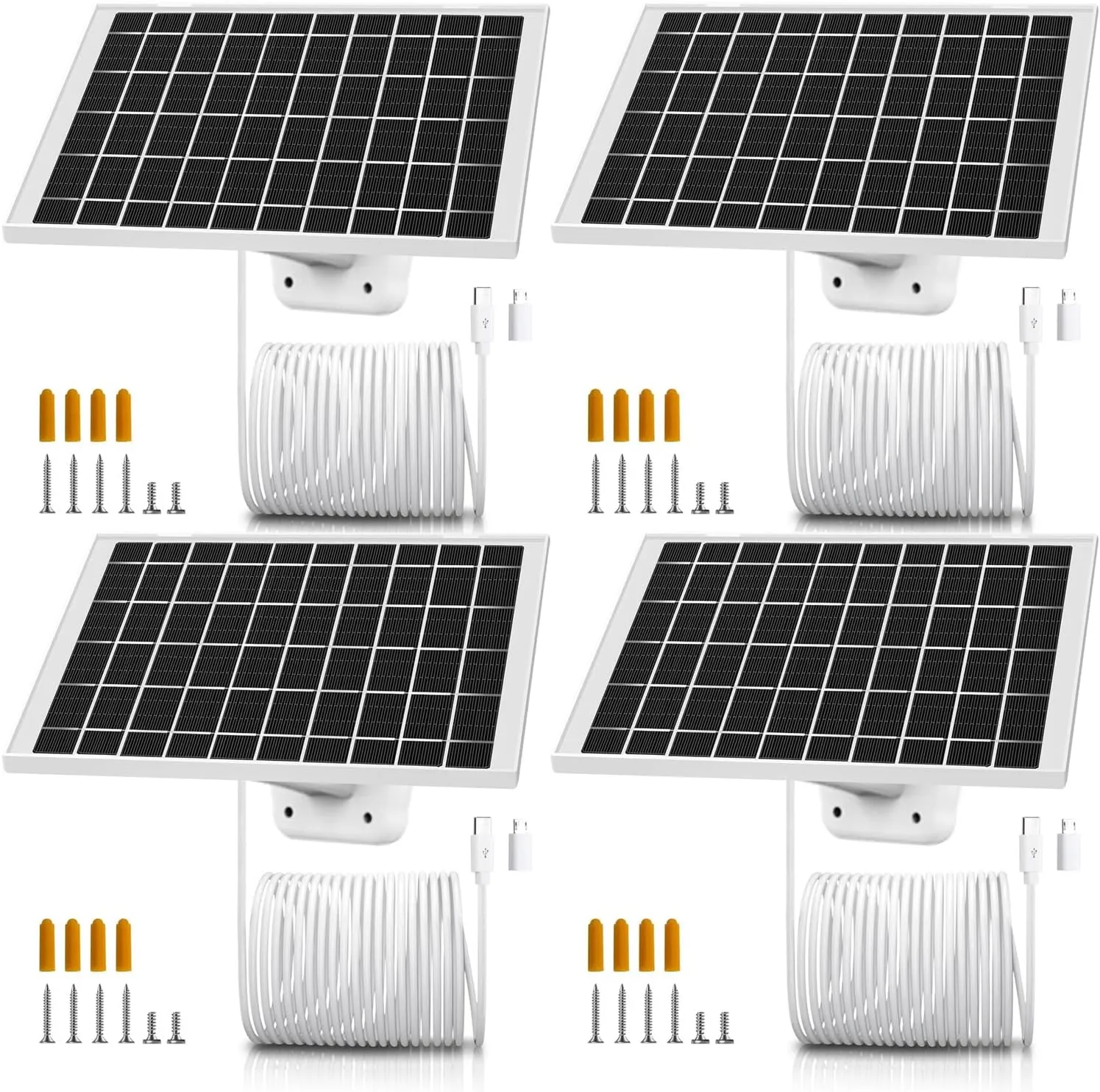 4 Pack Solar Panels for Outdoor Camera Micro USB & USB-C Solar Panel Charger, 5V 6W 4W 3W Solar Panel for Security Camera Fit for Wyze Cam Outdoor,a.nran,Arlo Essential,Simplisafe,Eufy Cameras