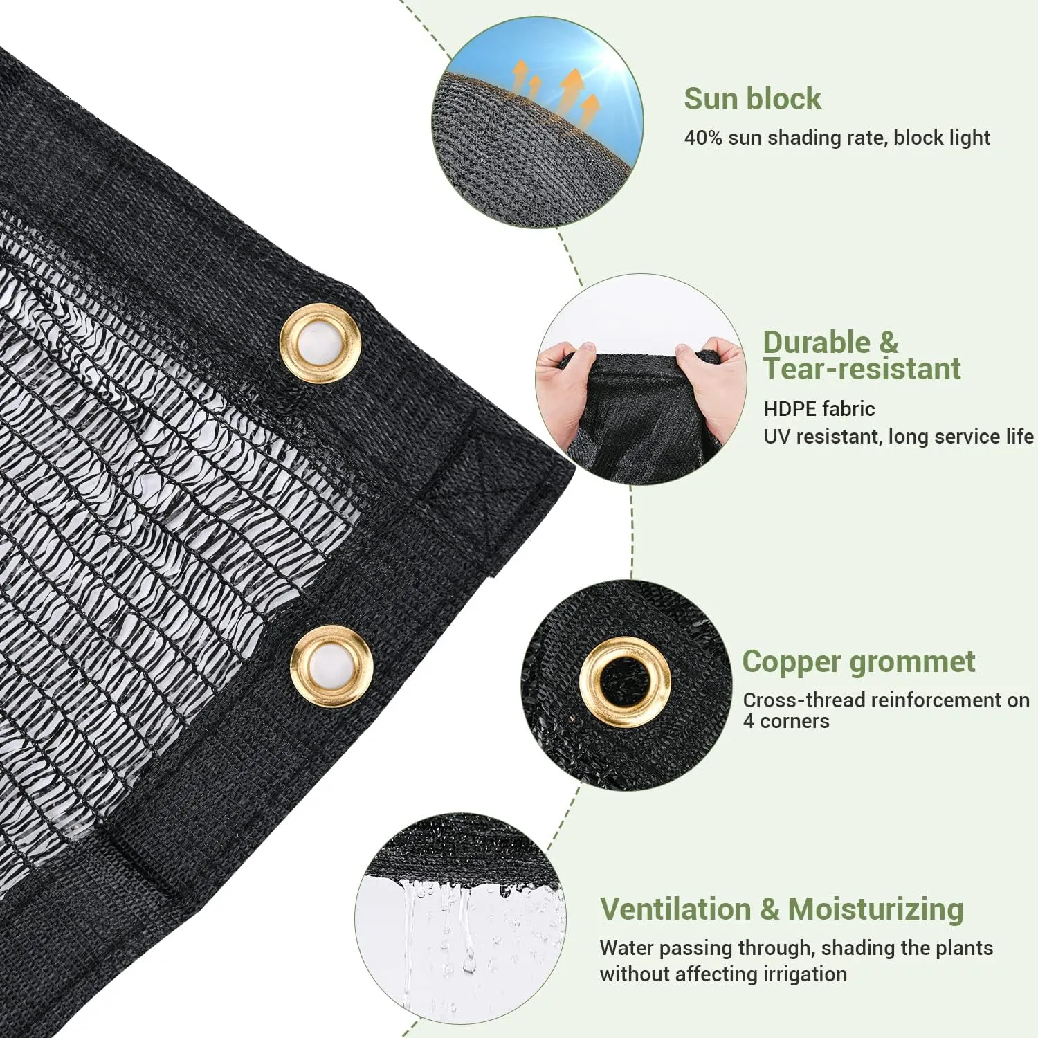 40% Garden Shade Cloth, 10x20FT HDPE Mesh Tarp with Upgraded Grommets, UV-Resistant Outdoor Sun Shades for Greenhouse, Garden, Patio Plants, Pergola
