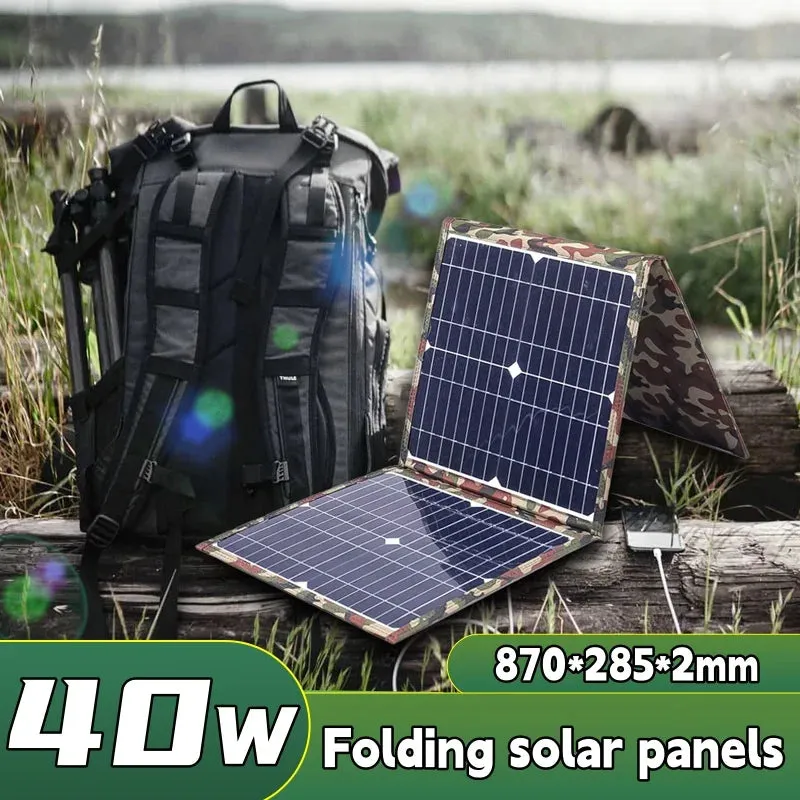 40W Foldable Solar Panel Portable Solar Charger | 12V Battery Power Station with 5V USB for Mobile Phones, Laptops, Camping, and Hiking