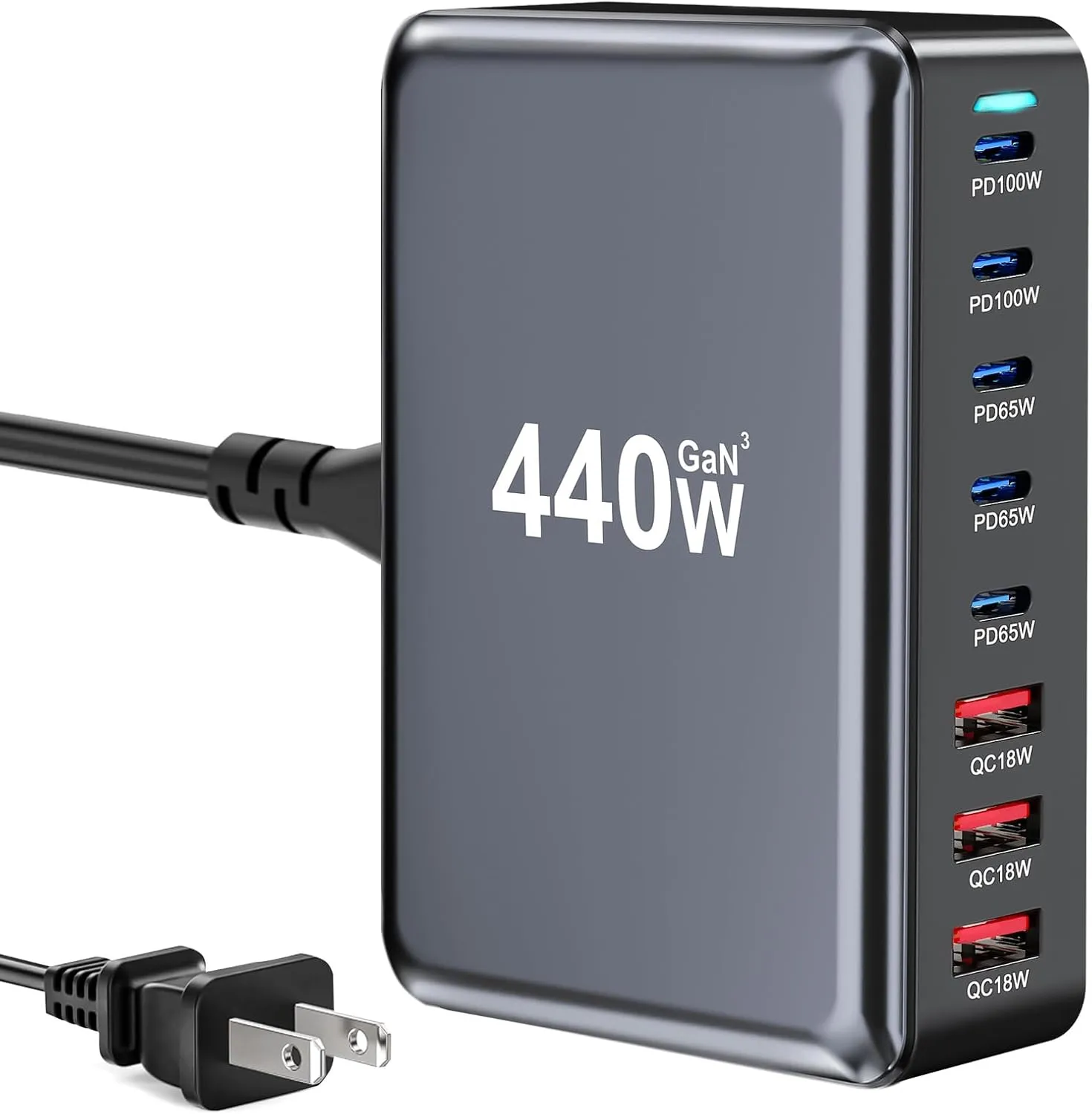 440W Fast USB C GAN Charger Block 8 Port Charging Station HUB Brick Dual PD PPS 100W Wall Charger Compatible with MacBook Pro/Air/All iPad iPhone 16/15/14/13/Pro Max