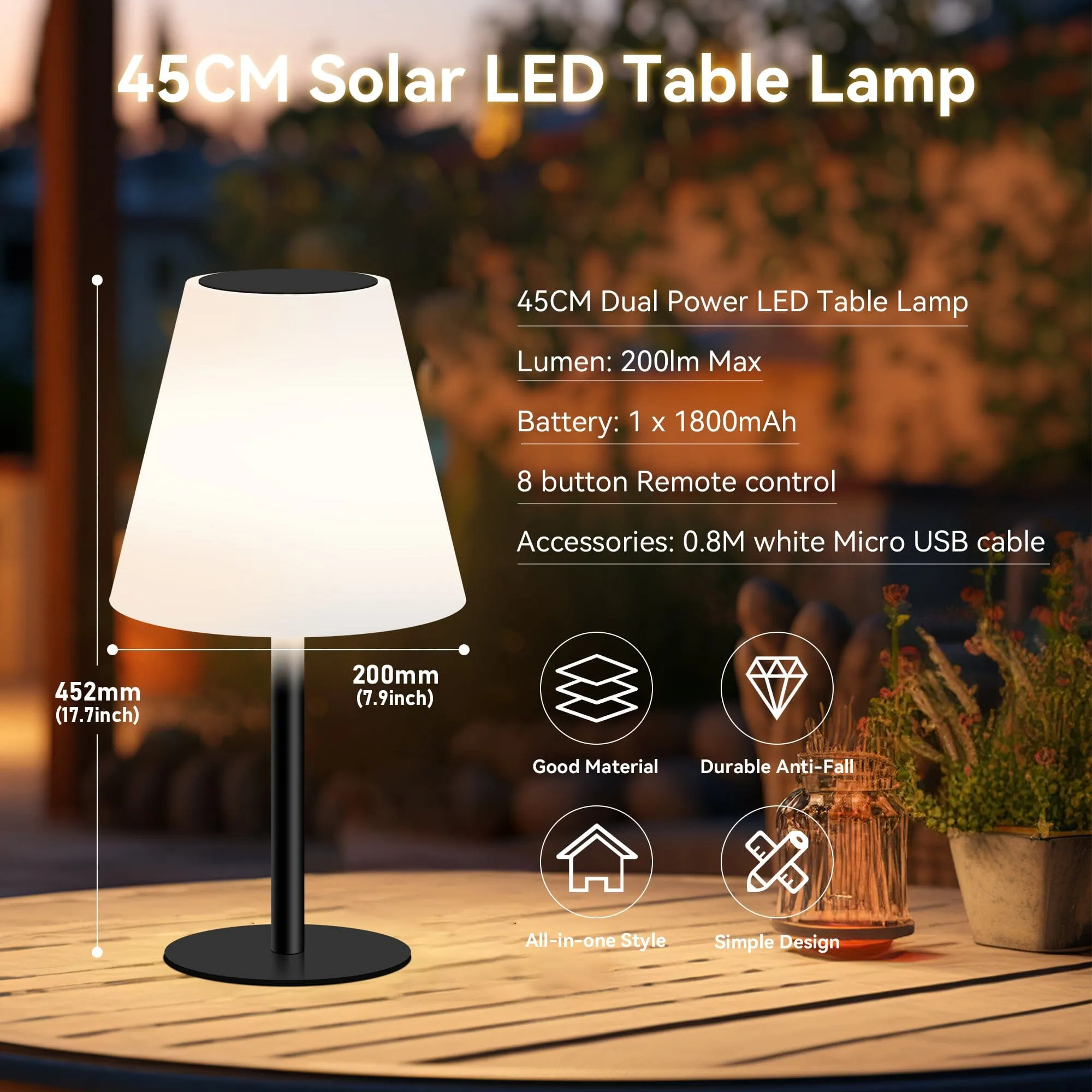 45CM LED Table Lamp Solar