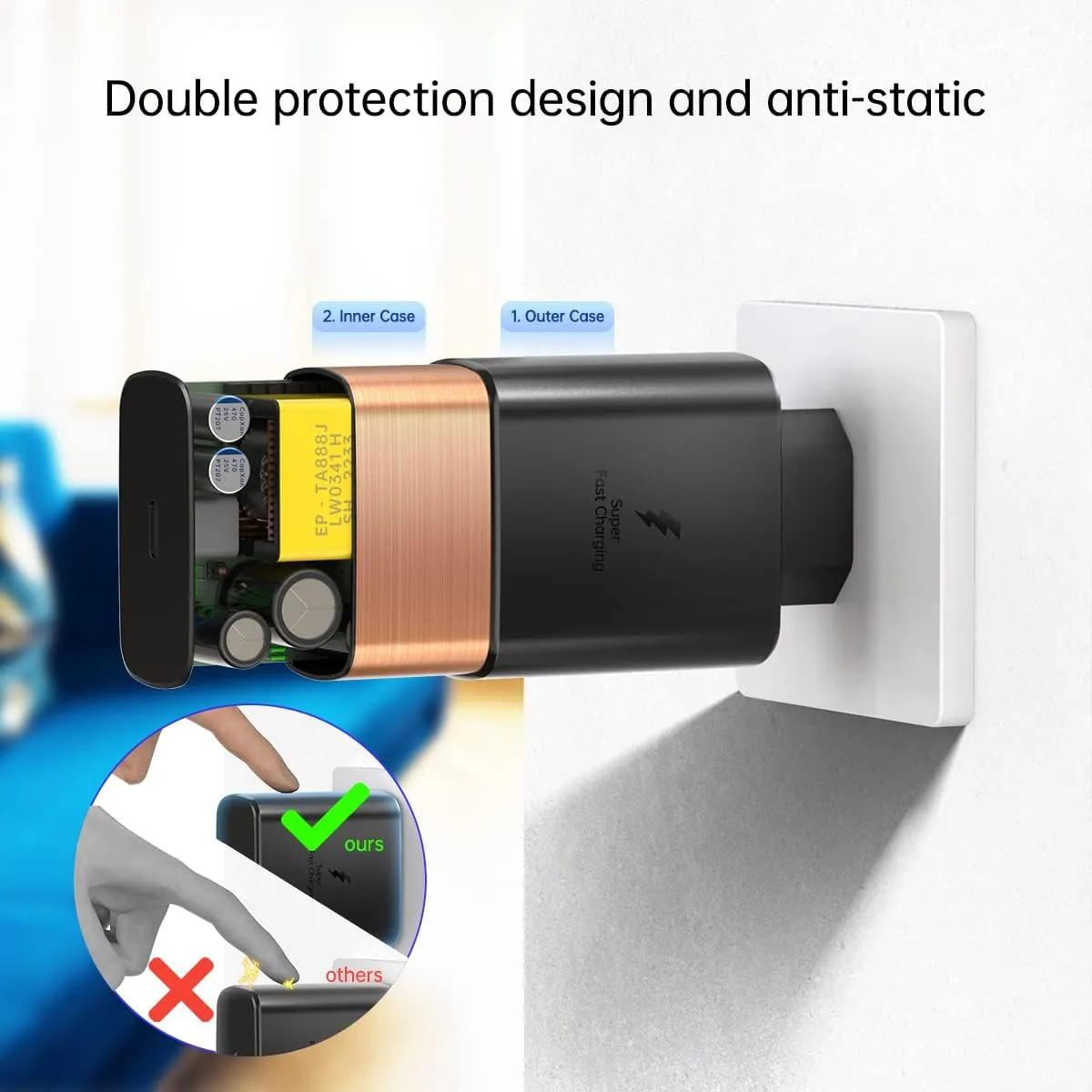 45W Europe Super Fast Charger European Travel Plug Adapter for Samsung Galaxy S25 S24 S23 S22 Ultra Plus iPhone MacBook EU International Power Adaptor USB C Wall Charger PD PPS Italy France Spain Euro