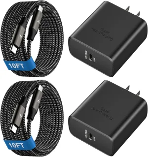 45W Super Fast Charger USB C, 45 Watt Type-C Android Phone Charger Fast Charging Block with 10FT Type C Cords for Samsung Galaxy S25 Ultra/S24 Ultra/S24 /S23 Ultra/S23 /S22 Plus/S20, Tab S9/S8 Ultra