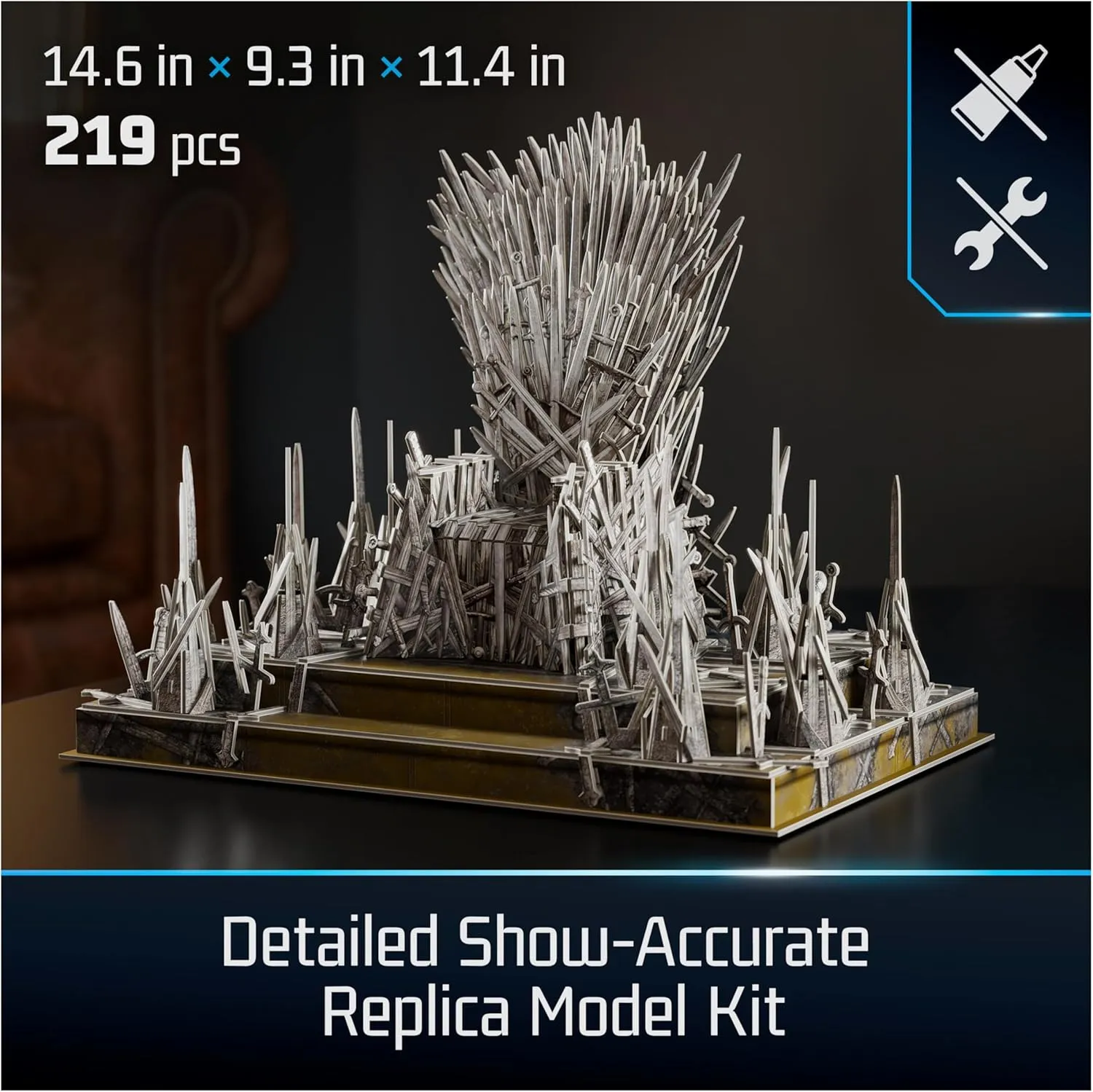 4D Build, Game of Thrones Iron Throne 3D Model Kit, GOT Collectibles & Desk Décor, Adult Puzzles for Fantasy Book GOT Fans, 3D Puzzles for Adults & Teens, 219 Pieces, for Ages 12 & Up