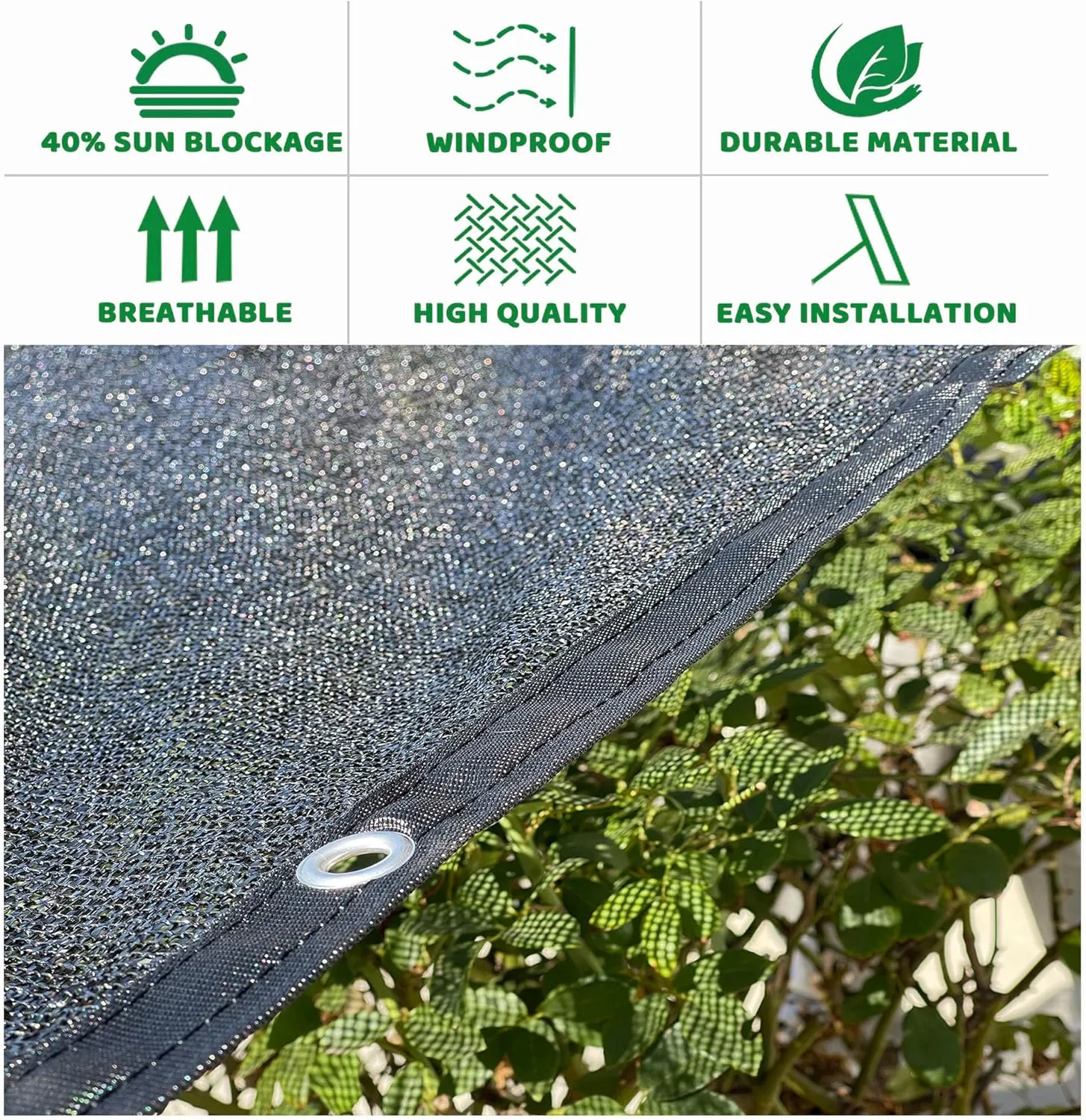 4x8 ft Shade Cloth 40-50% UV Block Mesh Black Tarp with Durable Stainless Steel Grommets for Patio, Garden, Pergola, Greenhouse, Plant, Dump Truck, Leaf Pool Cover