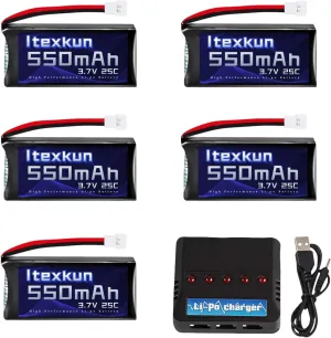 5 Pcs 3.7V 550mAh 20C Rechargeable Lipo Battery with 5 x 1 USB Charger for Syma X5C cheerson CX30 skytech M68 BBS 868 Quadcopter RC Drone Spare Parts