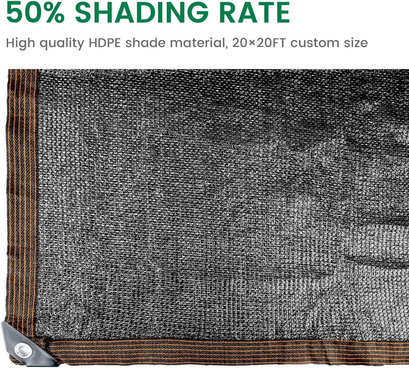 50% 20 X 20 FT Black Shade Cloth, Outdoor Woven Sun Shade with Grommets, Durable Breathable Netting Shading Antifreezing for Patio, Garden, DIY Home, Plants Cover, Greenhouse, Dog Kennel