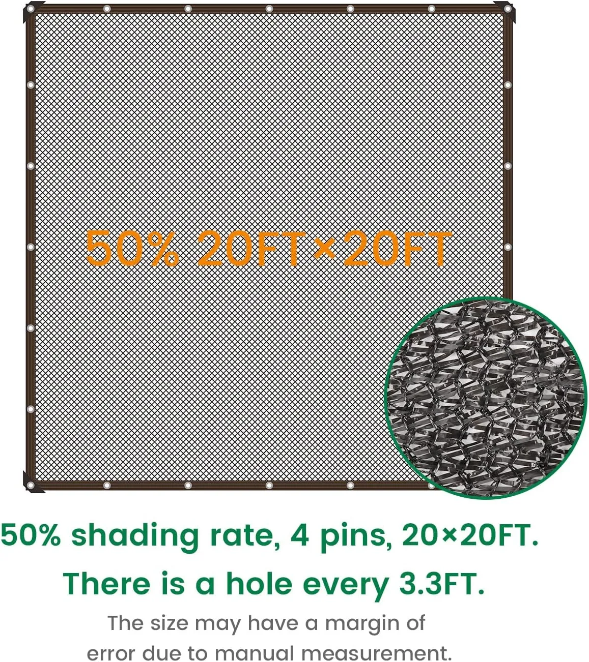 50% 20 X 20 FT Black Shade Cloth, Outdoor Woven Sun Shade with Grommets, Durable Breathable Netting Shading Antifreezing for Patio, Garden, DIY Home, Plants Cover, Greenhouse, Dog Kennel