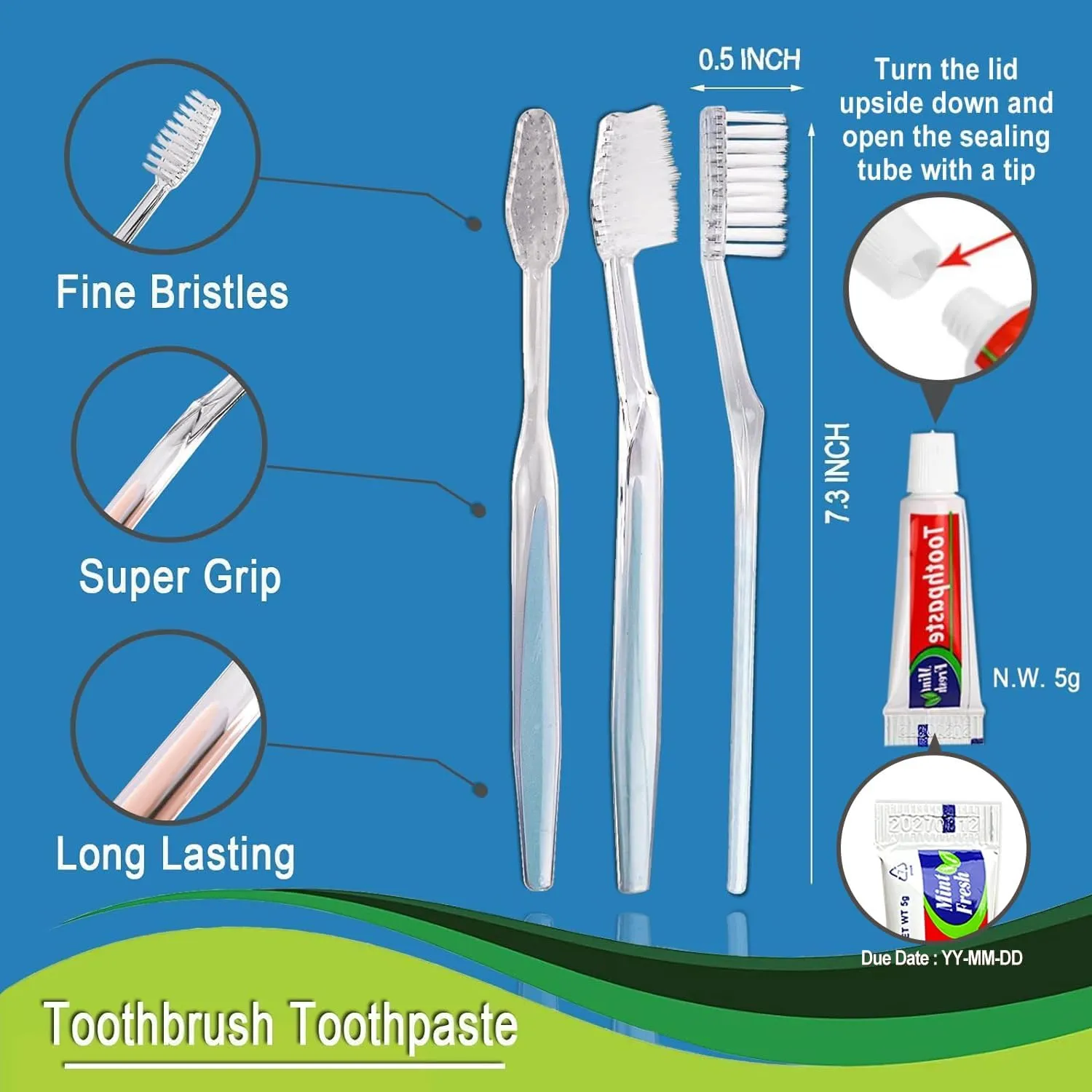 50 Pack Disposable Toothbrushes with Toothpaste, Individually Wrapped Disposable Toothbrushes Bulk Toothbrushes Soft Bristle Manual Disposable Travel Toothbrush Kit