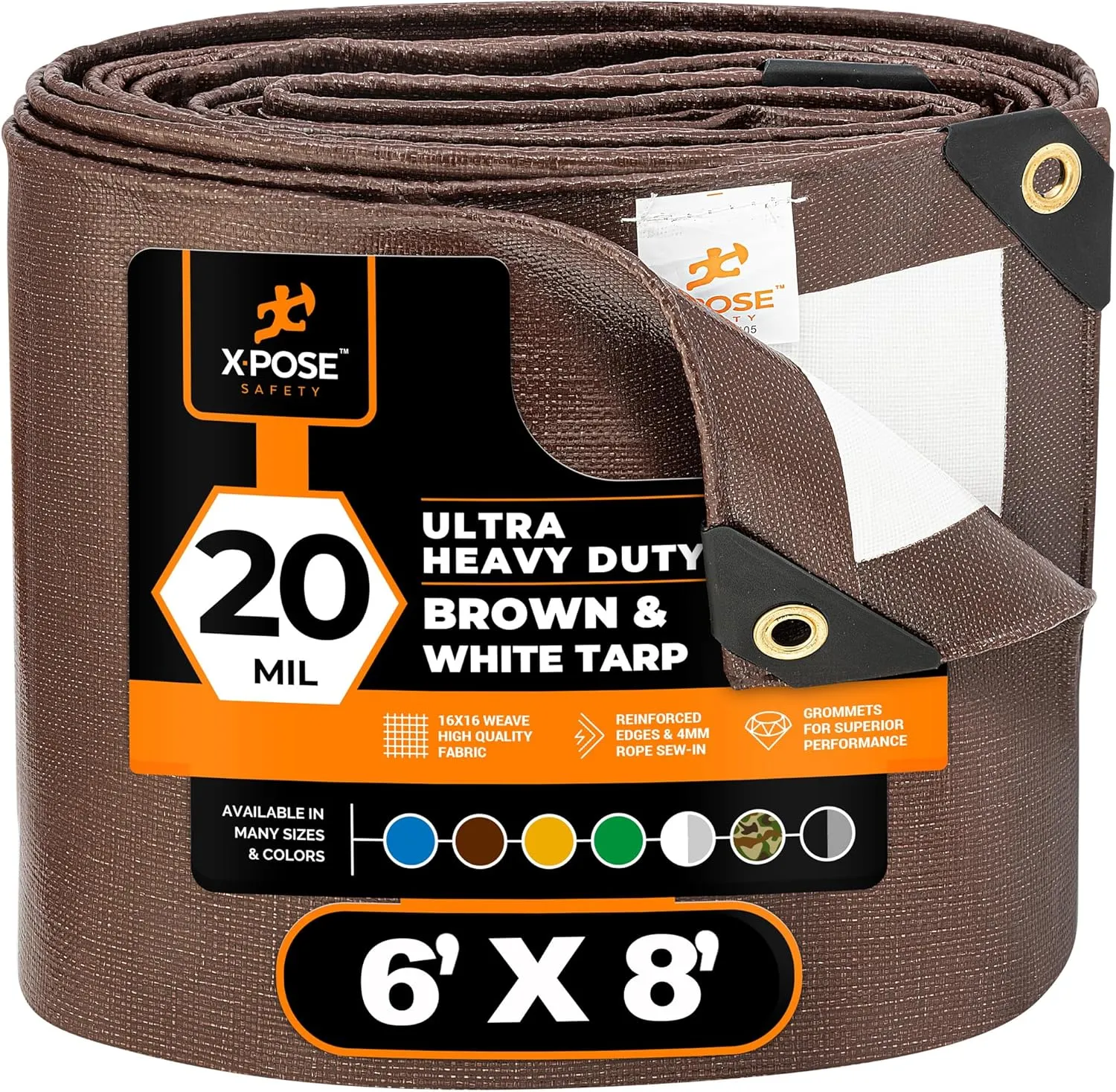 6' x 8' Brown/White Ultra Heavy Duty Tarp - 20 Mil Tarps Heavy Duty Waterproof 6x8- Large Outdoor Tarp, Waterproof Tarp Cover for Rain Camping, Tent Tarp, UV Protection, Reinforced Corners