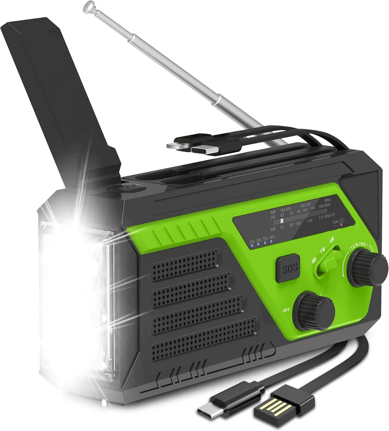 6000mAh/22200mWh Hand Crank Emergency Radio, AM/FM/NOAA Weather Radio, Hand Crank Radio with 4 Built-in Cable, Emergency Weather Radio with Quickly Phone Charger, SOS Alarm for Emergency Winter Storm