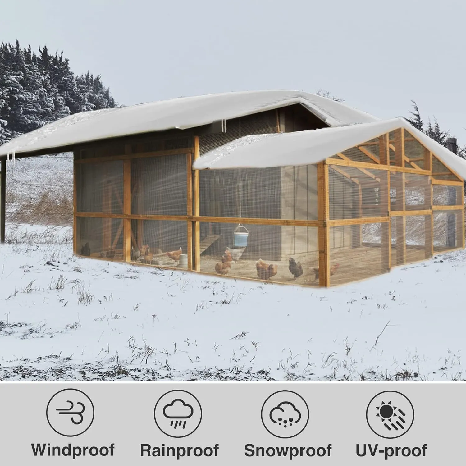 6.6 × 13 ft Thicken Clear Tarp Waterproof - 5 mil Anti-Tear Snowproof & Windproof Clear Plastic Tarps with Grommets PVC Tarp Tarpaulin for Winter Garden Patio Enclosure Chicken Coop Window Shield