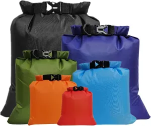 6Pcs Dry Sack Set, Roll Top Closure Bag with 2 Straps for Kayaking Fishing Boating Camping
