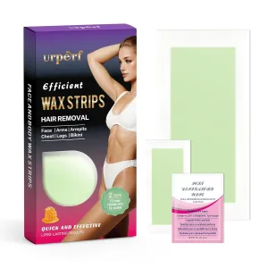 72 Count Brazilian Wax Strips for Smooth Skin, 24 Facial Wax Strips, 48 Body Wax Strips, 12 Calming Oil Wipes Women and Men Hair Removal Waxing Kit for Face, Underarms, Bikini, Legs - Green Strips