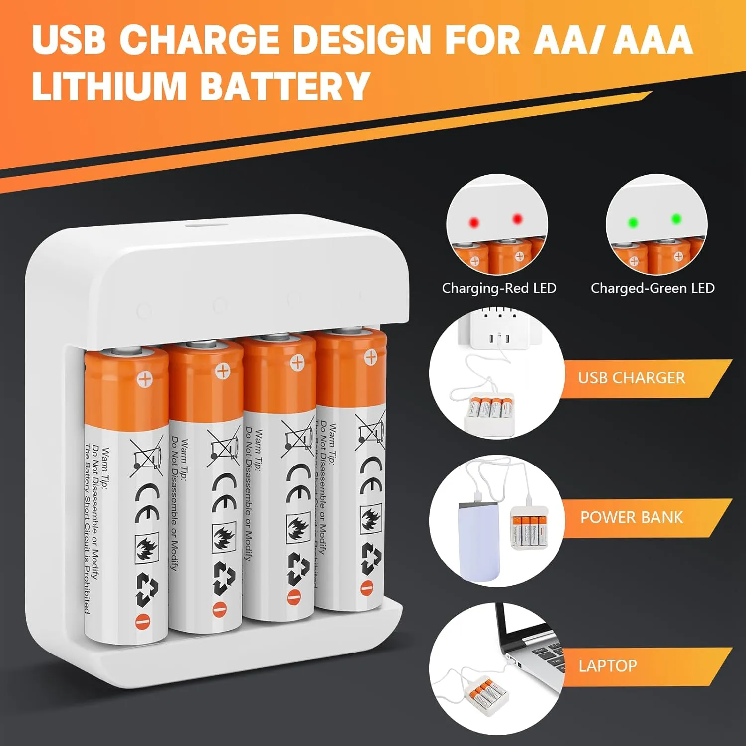 8 Pack Rechargeable 1.5V AA Size Lithium Batteries for Blink Camera, Long-Lasting Double A Battery 2600mWh with 2H Fast Charger (4 Bay Independent Slot)