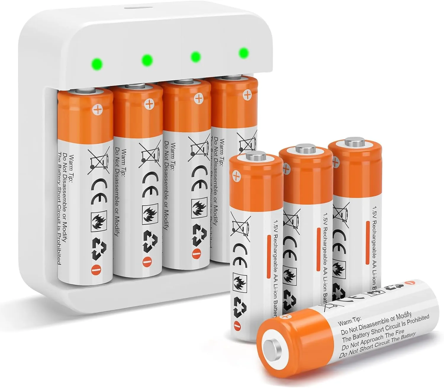8 Pack Rechargeable 1.5V AA Size Lithium Batteries for Blink Camera, Long-Lasting Double A Battery 2600mWh with 2H Fast Charger (4 Bay Independent Slot)