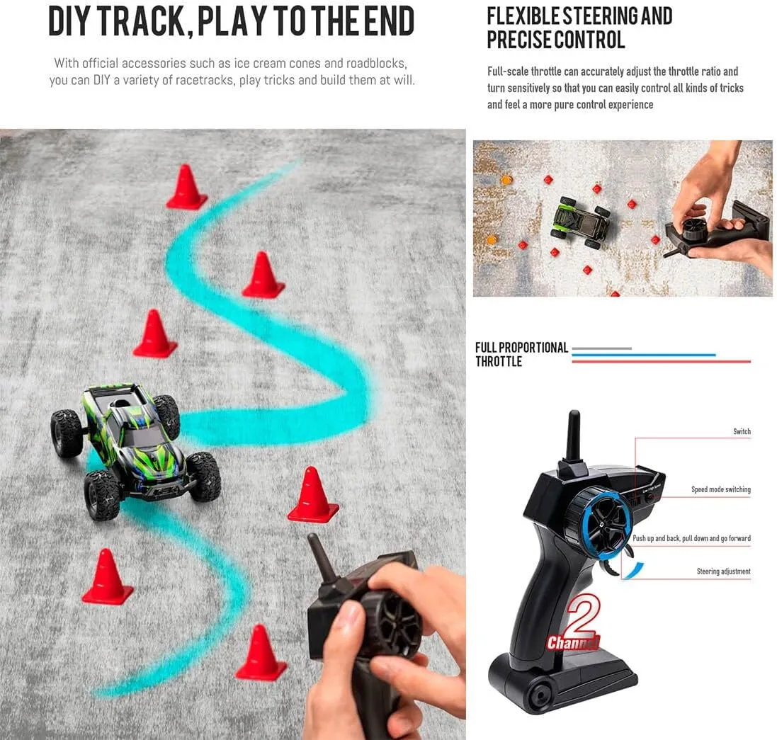 802 High-Speed RC Mini Electric Drift Off-Road Vehicle Model, 1/32 2.4G Electric Vehicle Model with Wireless Remote Control and Realistic Design, for Adults (RTR Version/Green), Medium