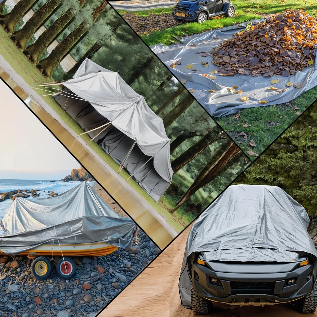 8'x10' Heavy Duty Tarp, 10Mil Silver Waterproof Tarps with Grommets, UV Resistant, Poly Tarpaulin with Reinforced Edges, Cover for Car, Roof, Camping