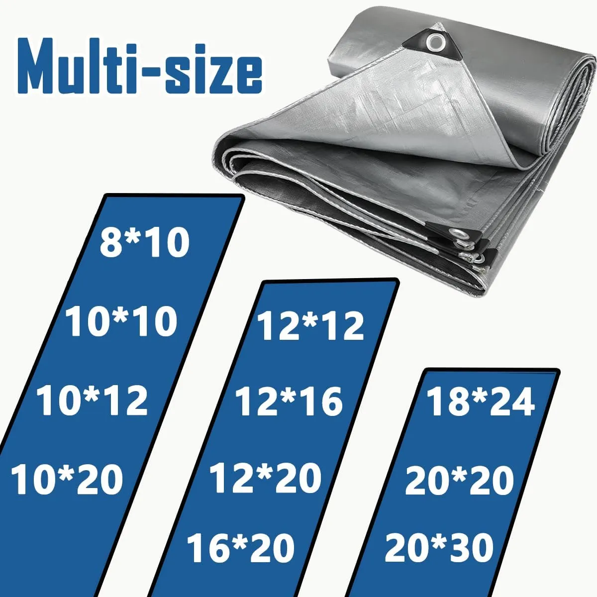 8'x10' Heavy Duty Tarp, 10Mil Silver Waterproof Tarps with Grommets, UV Resistant, Poly Tarpaulin with Reinforced Edges, Cover for Car, Roof, Camping